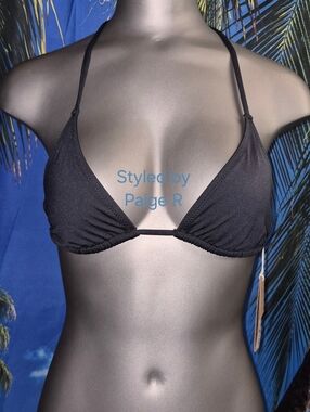 💕NWT SKIMS Recycled Swim Sliding Triangle String Ties Bikini Top Black ONYX M